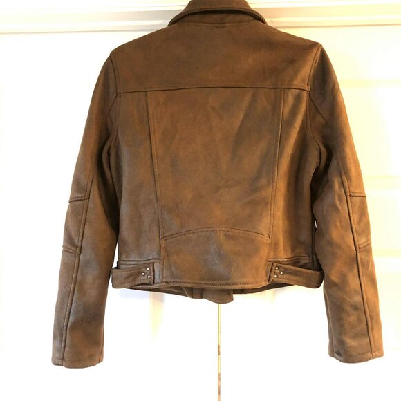 NWT BLANK NYC Asymmetric Zip Moto Jacket Vegan Suede Leather Whiskey Brown S - Picture 6 of 8